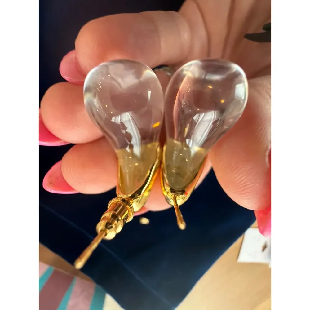 CELINE Paris Vintage Gold in Glass Teardrop Earrings - Picture 9 of 10